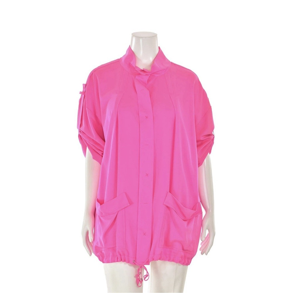 St. John SoCa Lightweight‎ Silk Jacket in Bright Hot Pink SZ XL $795 Windbreaker